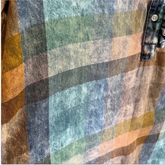 Anthropologie Isabella Sinclair Ruffled Plaid Henley shirt blue orange popover - Picture 3 of 11